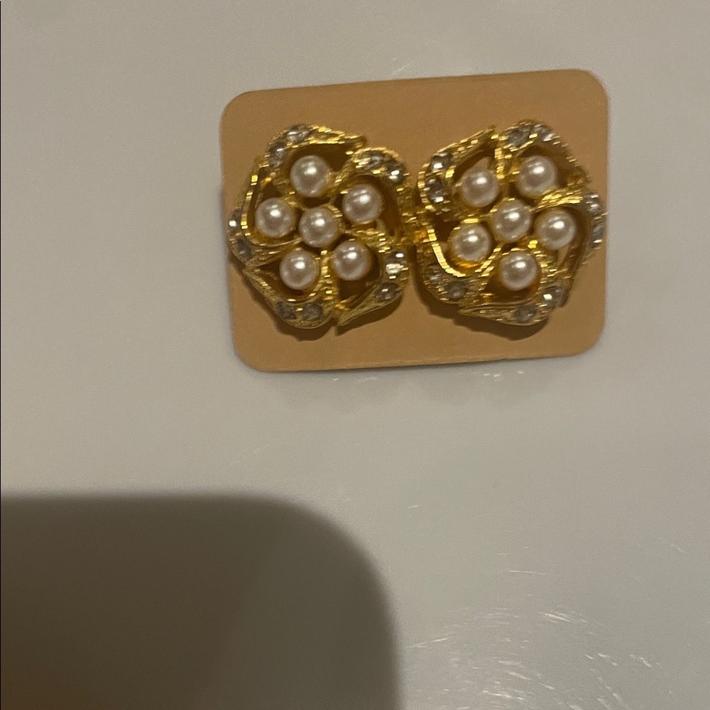 Gold Pearl Cluster Stud Earrings - Women Jewelry